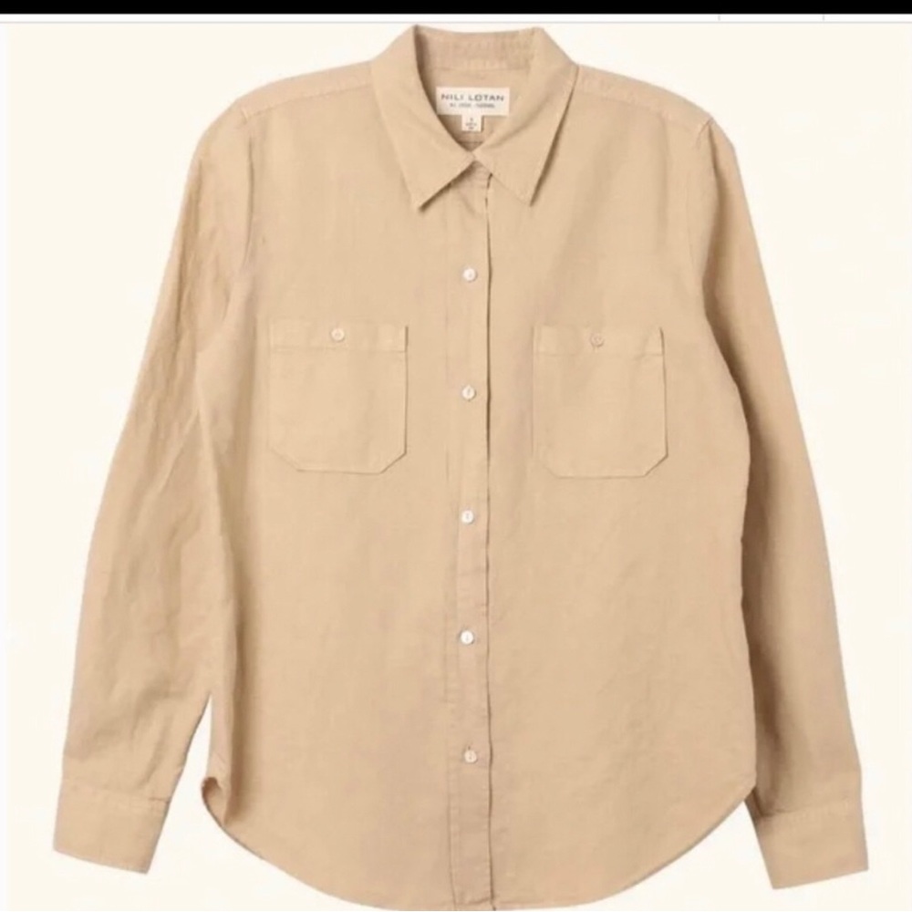 Nili Lotan Kaya beige button up shirt XS